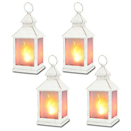 11" Vintage Style Decorative Lantern,Flame Effect LED Lantern,(White,4 Hours Timer), Indoor Lanterns Decorative,Outdoor Hanging Lantern,Decorative Candle Lanterns ZKEE(Set of 4)