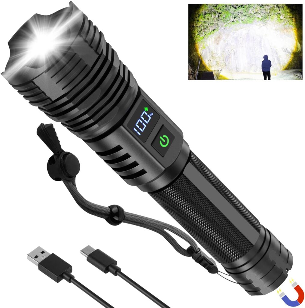 ALSTU Flashlights High Lumens Rechargeable, 900000 Lumens Super Bright Powerful Flash Light with 5 Modes  Digital Display, Magnetic Led Flashlight with Long Range for Camping，Hiking, Outdoor