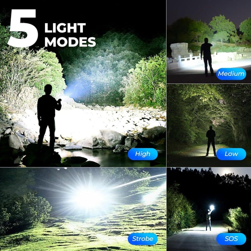 ALSTU Flashlights High Lumens Rechargeable, 900000 Lumens Super Bright Powerful Flash Light with 5 Modes  Digital Display, Magnetic Led Flashlight with Long Range for Camping，Hiking, Outdoor