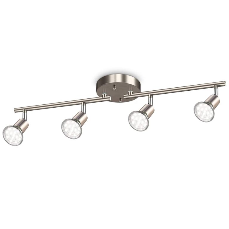 Ascher 4-Light LED Track Lighting Kit, Flexibly Rotatable Light Heads, 4 Way Ceiling Spotlight Matt Nickel Finish, Including 4 GU10 LED Bulbs (4W 400LM Daylight White 5000K)