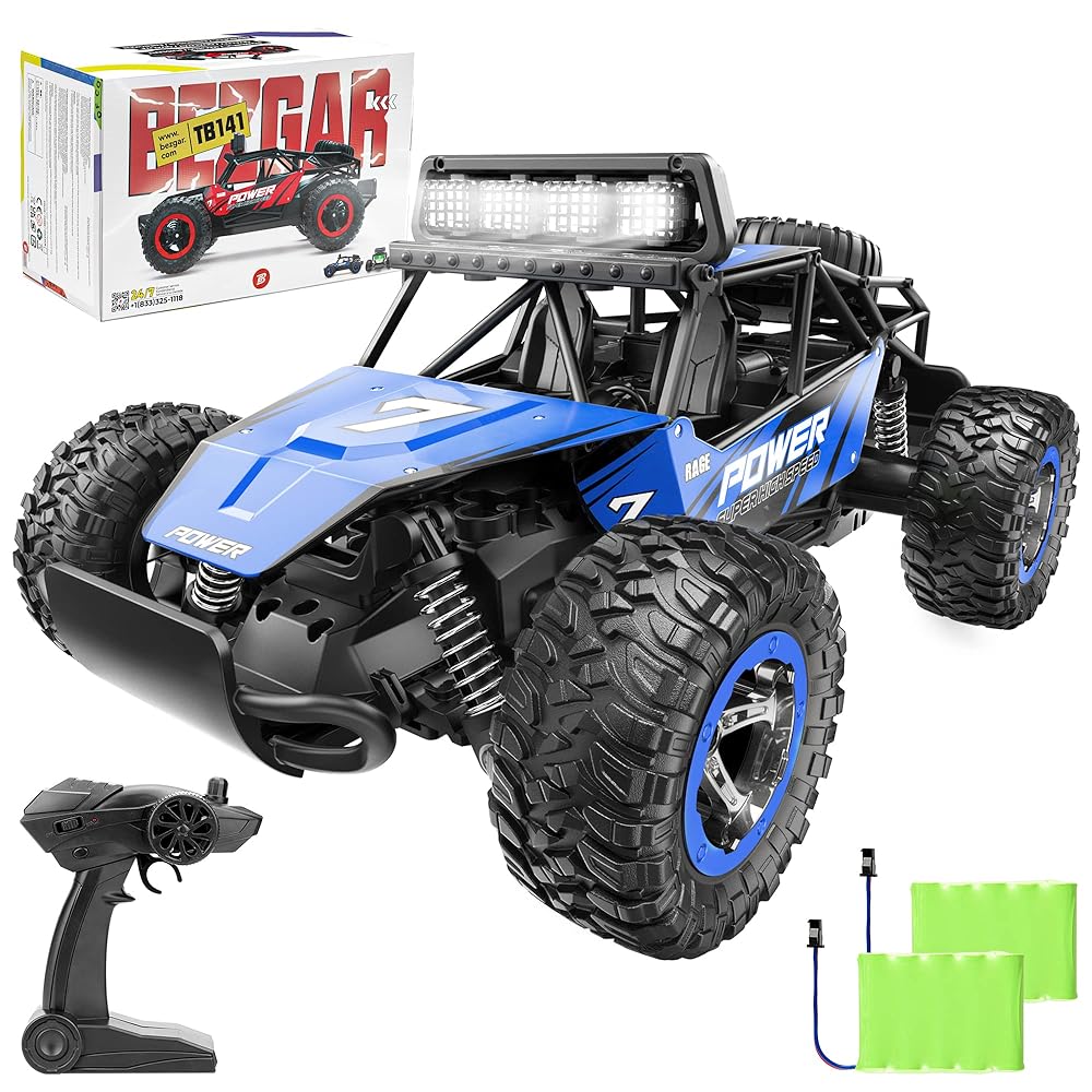 BEZGAR TB141 RC Cars-1:14 Scale Remote Control Car, 2WD High Speed 20 Km/h Electric Toy Off Road RC Car Vehicle Truck Crawler with LED Headlight and Two Rechargeable Batteries for Kids and Adults