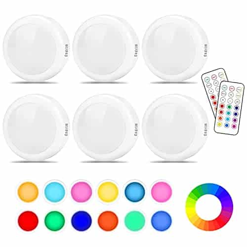 Cadrim Puck Lights, 13 Colors Changeable LED Puck lightings Battery Powered Dimmable Under Cabinet Lights, Battery Powered Under Counter Lights with 2 Wireless Remote Controls for Kitchen(6 Pack)