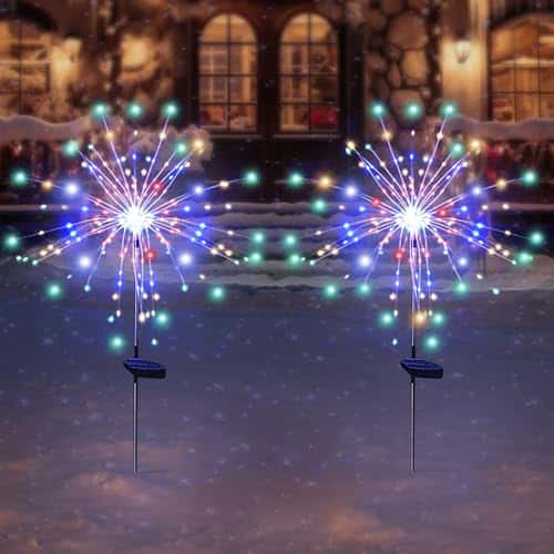 Christmas Solar Garden Lights Solar Lights Outdoor Waterproof 2 Pack Solar Powered Firework Stake Lights 120 LED Sparklers Solar Outside Lights for Yard Pathway Flowerbed Decor (Colorful)