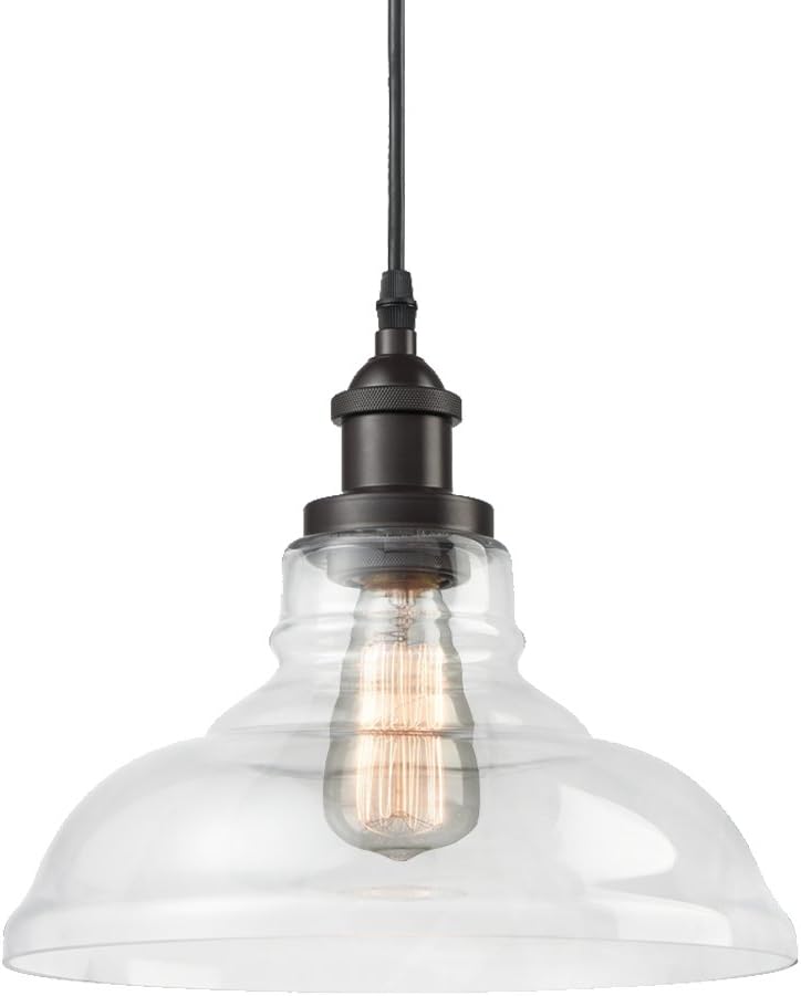 CLAXY Ecopower Industrial Vintage Style 1-Light Pendant Glass Hanging Light Kitchen Island Dining Pendant Lighting