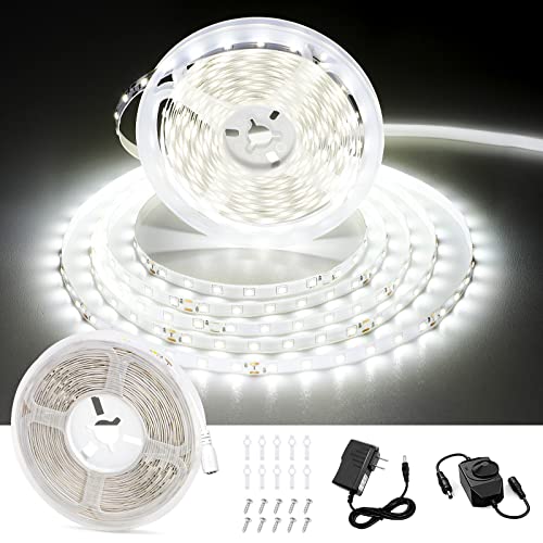 CT CAPETRONIX White LED Strip Light, 32.8 Feet 24 Volt LED Light Strip White, 6000K-6500K Daylight Super Bright LED Tape Light for Bedroom, Kitchen, Closet, Cabinet, Mirror, Indoor（Dimmer Included.