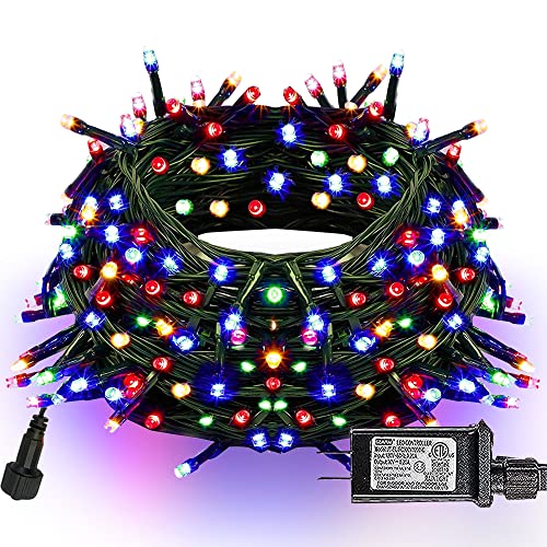 Dazzle Bright Christmas String Lights, 66FT 200 LED Connectable Green Wire 8 Modes String Lights, Waterproof Christmas Lights for Indoor Outdoor Patio Party Wedding Decorations, Multi-Colored