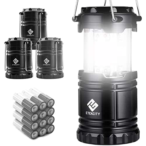 Etekcity Camping Lantern for Emergency Light Hurricane Supplies, Accessories Gear Tent Lights, Lanterns Battery Powered LED for Power Outages, Survival Kits, Operated Lamp, 4 Pack,Black