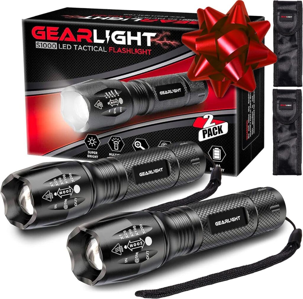 GearLight 2pack S1000 LED Flashlights High Lumens - Mini Flashlights for Camping, Hiking, Walking - Powerful Emergency Flashlights with 5 Modes for Outdoor Use - Bright Flashlight with Zoomable Beam