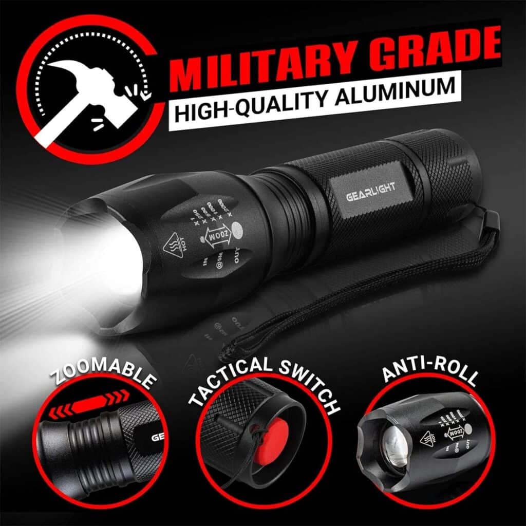 GearLight 2pack S1000 LED Flashlights High Lumens - Mini Flashlights for Camping, Hiking, Walking - Powerful Emergency Flashlights with 5 Modes for Outdoor Use - Bright Flashlight with Zoomable Beam