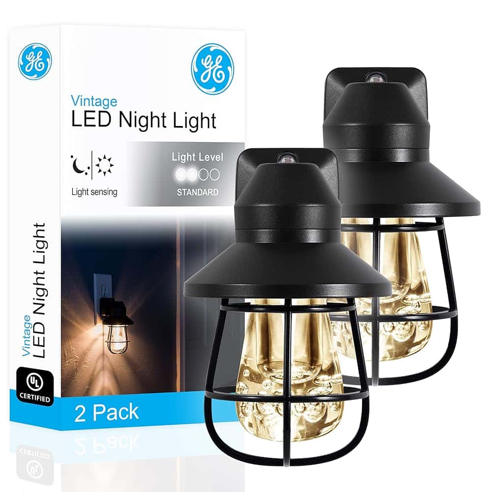 GE LED Vintage Night Light, Farmhouse Décor, Black, 2 Pack