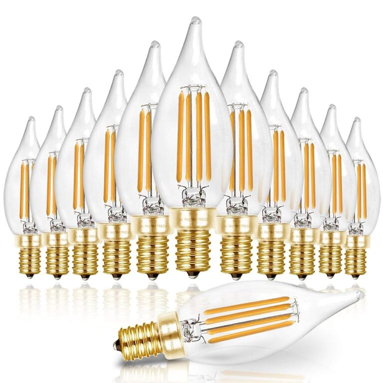 Hizashi 90+ CRI LED Candelabra Bulb 40W Equivalent E12 LED Bulb Dimmable 2700K Soft Warm White, Chandelier Light Bulbs, 4W 450LM Flame Tip CA10 Candle Light Bulbs, UL Listed - 12 Pack