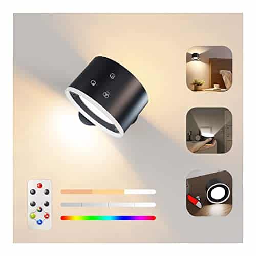 Koopala UP&Down LED Wall Sconce, Wall Mounted Lamps with Battery Operated, RGB Ambience Lights, 4 Color Temp, Dimming, Removable Charging, Touch&Remote Control, Light for Reading Bedside