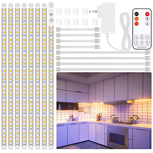 LAFULIT 8 PCS Under Cabinet Lighting Kit, Bright Under Cabinet Lights, Flexible Led Strip Lights with Remote and Power Adapter, for Kitchen Cabinets Shelf Desk Counter, 2700K Warm White, 13ft