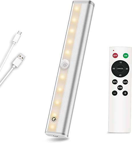 LED Closet Light 10-LED Rechargeable Remote Control Closet Light Under Cabinet Lighting Wireless Stick-Anywhere Night Light Bar with Touch Control for Stairs, Wardrobe, Kitchen, Hallway (1 Pack)