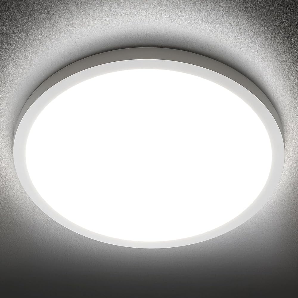 LED Flush Mount Ceiling Light Fixture, 5000K Daylight White, 2400LM, 12 Inch 24W Round Flat Ceiling Lights, 240W Equivalent White Modern Panel Lamp for Bathroom Hallway Kitchen Stairwell, Non-Dimmable