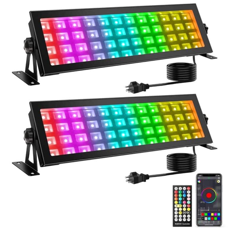 LED Stage Wash Light Bar - OPPSK 96W 2 Pack RGBCW IP66 Waterproof Color Changing Stage Light Bar by Remote and APP Control Uplighting for Outdoor Indoor Garden Party Events Festivals Stage Lighting