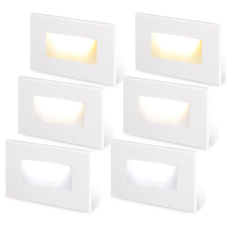 LEONLITE Premium Series 3CCT 120V LED Step Lights, Dimmable 3.5W Indoor Outdoor Stair Light, 3000K/4000K/5000K Selectable, CRI90, 150LM, ETL, Horizontal, IP65 Waterproof, Aluminum, White, Pack of 6