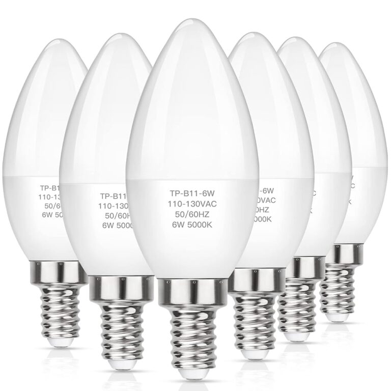 MAXvolador E12 LED Candelabra Light Bulbs 60W Equivalent, Daylight White 5000K 600 Lumens Chandelier Bulbs, 6W B11 Candle Bulb Base, Non-Dimmable, Pack of 6