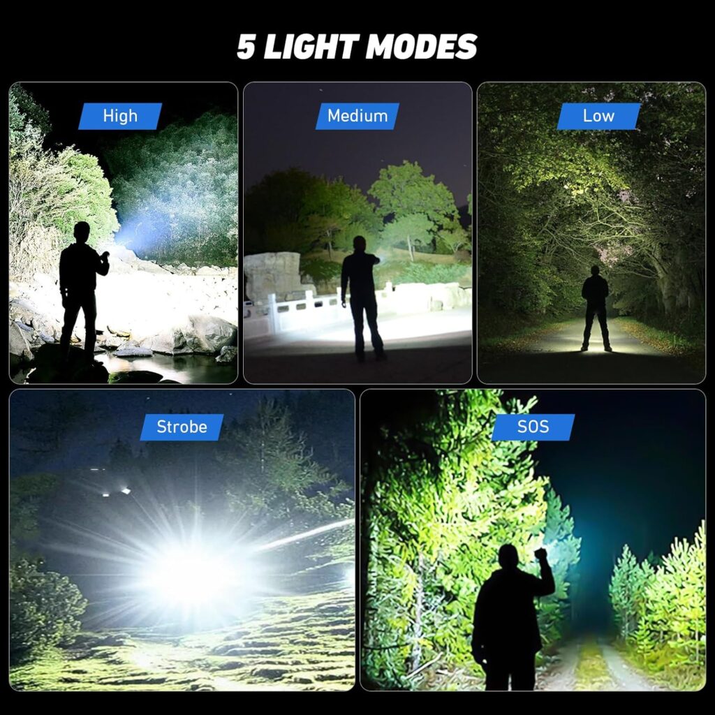 Rechargeable Flashlights High Lumens, 900,000 Lumens Super Bright LED Flashlight,Powerful Flash Light with 5 Modes, Waterproof flashlights for Camping Outdoor Emergency Hiking