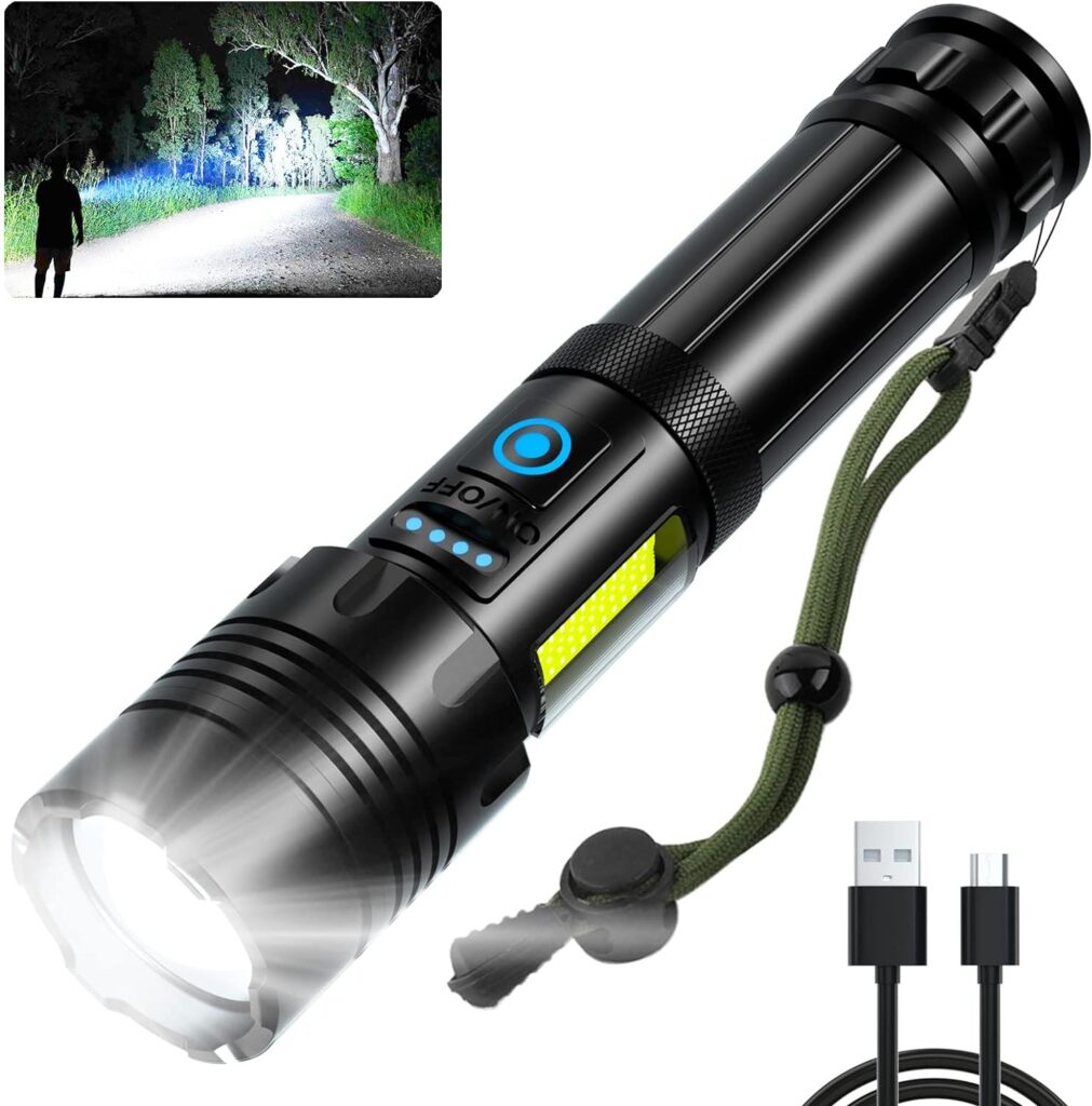Rechargeable LED Flashlights High Lumens: 300,000 Lumen Super Bright Flashlight, 7 Modes with COB Work Light, IPX6 Waterproof, Powerful Handheld Flash Light for Emergencies, Hiking, Camping