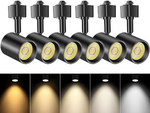 VANoopee 5-Color LED Track Lighting Heads H Type Track Light Heads Dimmable Bright Rail Ceiling Spotlight Fixtures Accent Art Task, 2000K-6000K, Flicker Free CRI90+ 24Â° 10W 800lm, Matte Black, 6 Pack