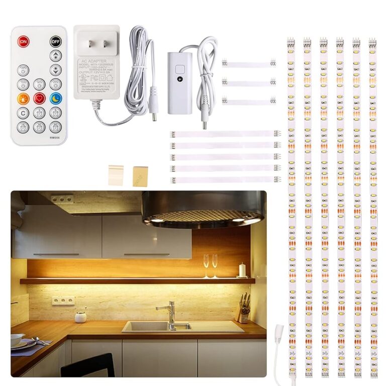 WOBANE Under Cabinet LED Lighting kit, 6 PCS LED Strip Lights with Remote Control Dimmer and Adapter, Dimmable for Kitchen Cabinet,Counter,Shelf,TV Back,Showcase 2700K Warm White,Bright 1500lm,Timing