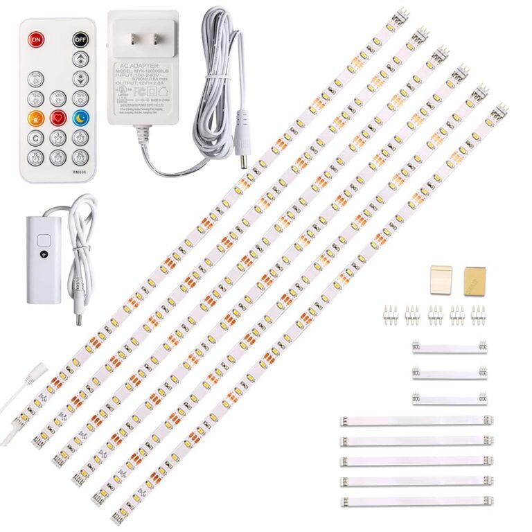 WOBANE Under Cabinet Lighting Kit, 6PCS 20inch LED Strip Bars with 24W Adapter,RF Remote,Super Bright Daylight for Kitchen Cabinet,Under Desk,Counter Lighting,4000K Natural White,1500 Lumen,Dimmable