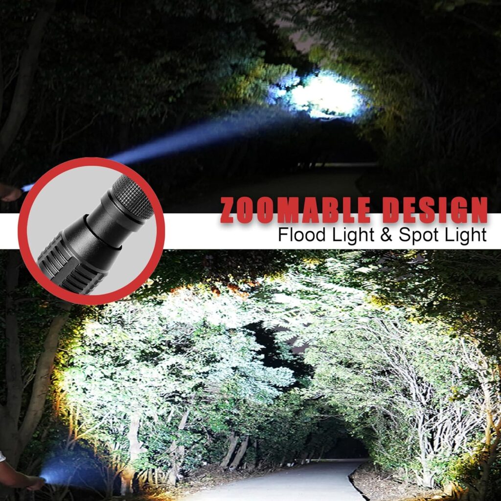 XYSRZ Tactical LED Flashlight Zoomable Flash Light 3 Modes Water Resistant Handheld Torch, 2 Pack