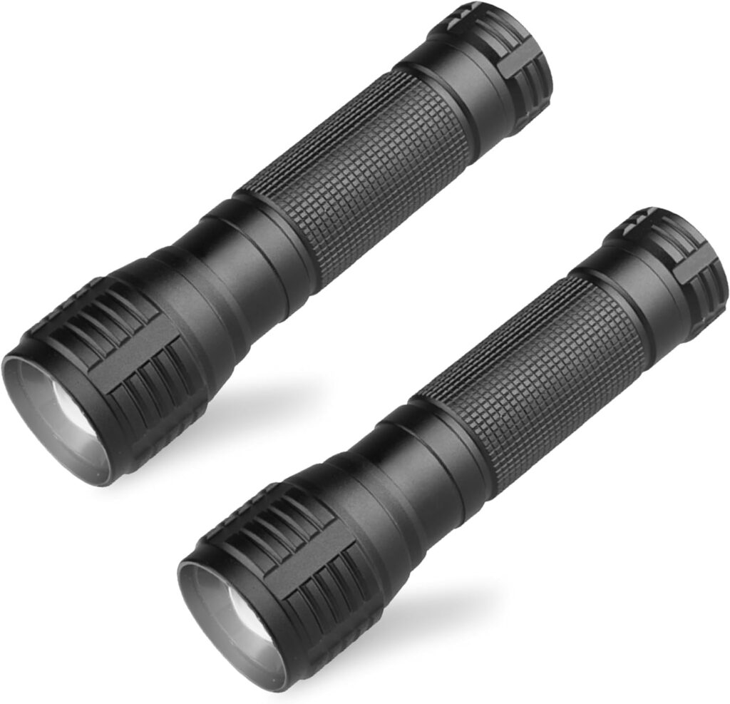 XYSRZ Tactical LED Flashlight Zoomable Flash Light 3 Modes Water Resistant Handheld Torch, 2 Pack