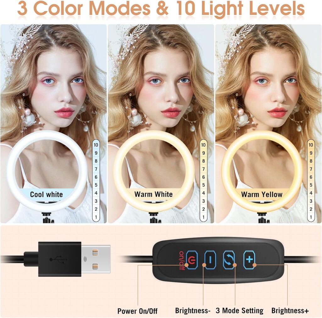 13 inch Ring Light with Floor Stand(Ringlight Kit Totally 70.6 Tall), LED Circle Light with Phone Holder, for Photo Selfie, Video Recording, Zoom Meeting