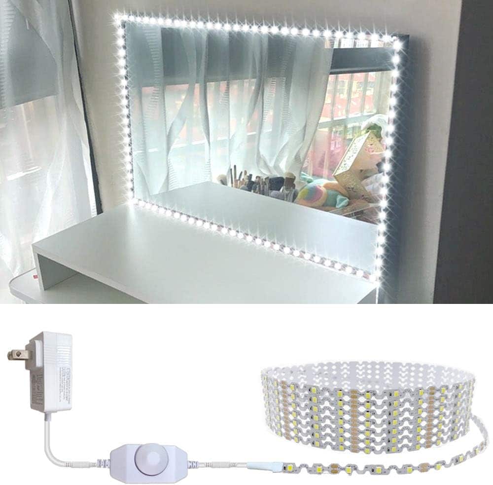 13ft/4M Led Vanity Mirror Lights Kit Bendable NO NEED TO CUT Vanity Make-up Mirror Cloakroom Adjustable Flexible Strip Light Table Set with Dimmer and Power Supply Mirror Not Included