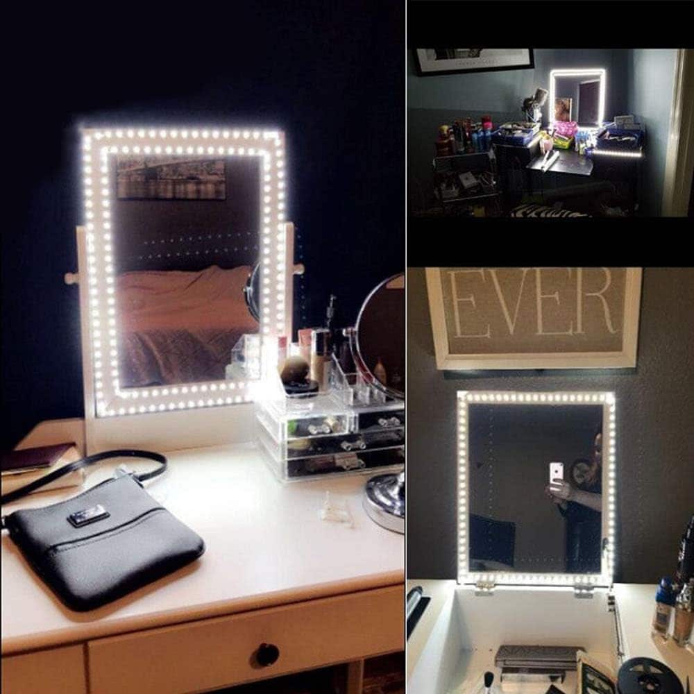 13ft/4M Led Vanity Mirror Lights Kit Bendable NO NEED TO CUT Vanity Make-up Mirror Cloakroom Adjustable Flexible Strip Light Table Set with Dimmer and Power Supply Mirror Not Included