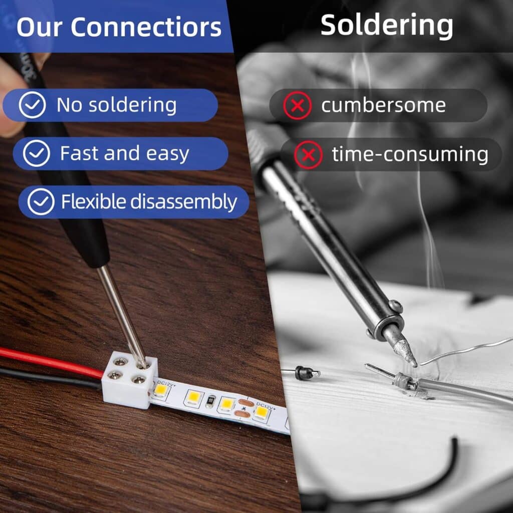 40 PCS 2-Pin 8mm Solderless Led Strip Connectors, Reliable Led Light Strip Connectors Screw Down 8mm Tape to Wire, Easy-to-Install Led Connector, Solidly Connected Led Connectors for Strip Lights