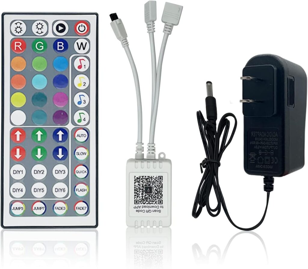 44 Key RGB LED Strip Lights IR Remote Control, Remote Receiver for RGB LED Light Strip, 24V Power Adapter for LED Lights