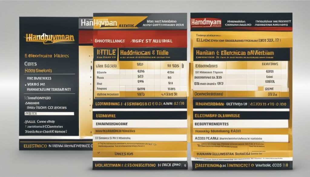Cost comparison chart for handyman and electrician