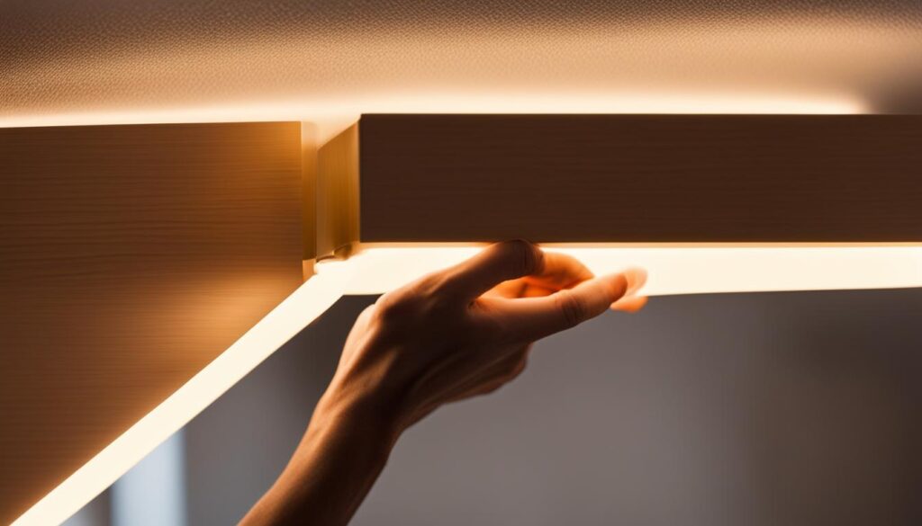 Installing self-adhesive cabinet lighting