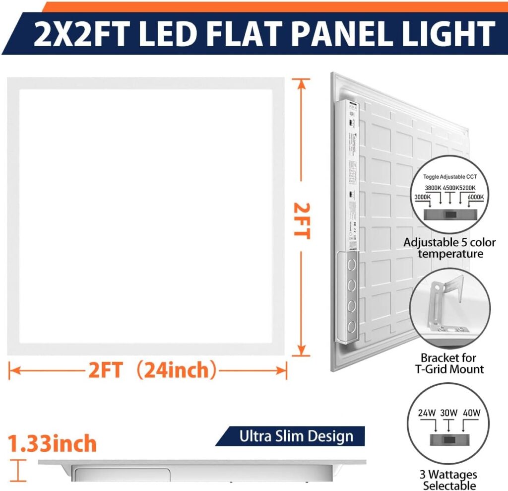 Allsmartlife 2x2 LED Flat Panel Light 6-Pack, 24W/30W/40W, Dimmable 5CCT 3000K/3800K/4500K/5200K/6000K, LED Panel Drop Ceiling Lights Recessed Back-Lit for Commercial Office, ETL  FCC Listed