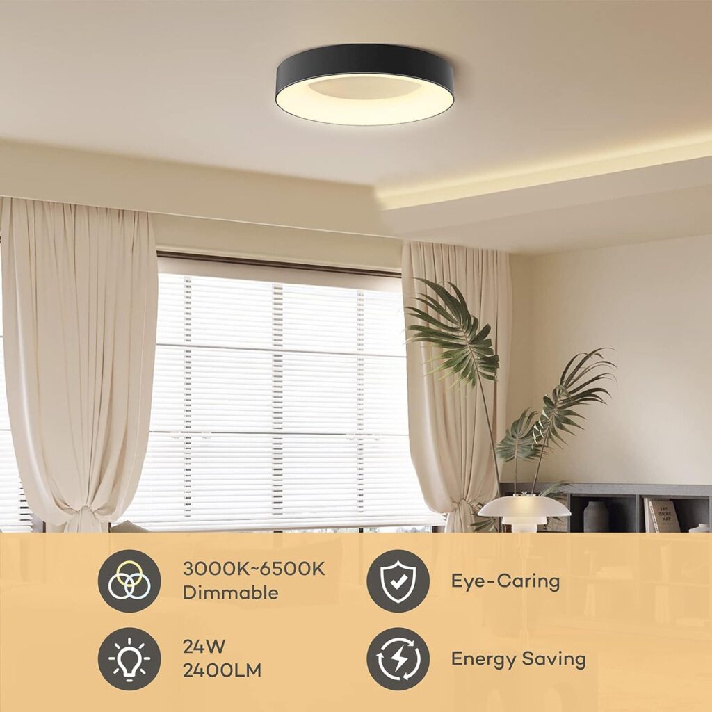 Annaror LED Flush Mount Ceiling Light with Remote Control, 24W 3000K-6500K Dimmable Ceiling Light Fixture, Modern Led Ceiling Lights for Bedroom Kitchen Living Room, 11 Inch White