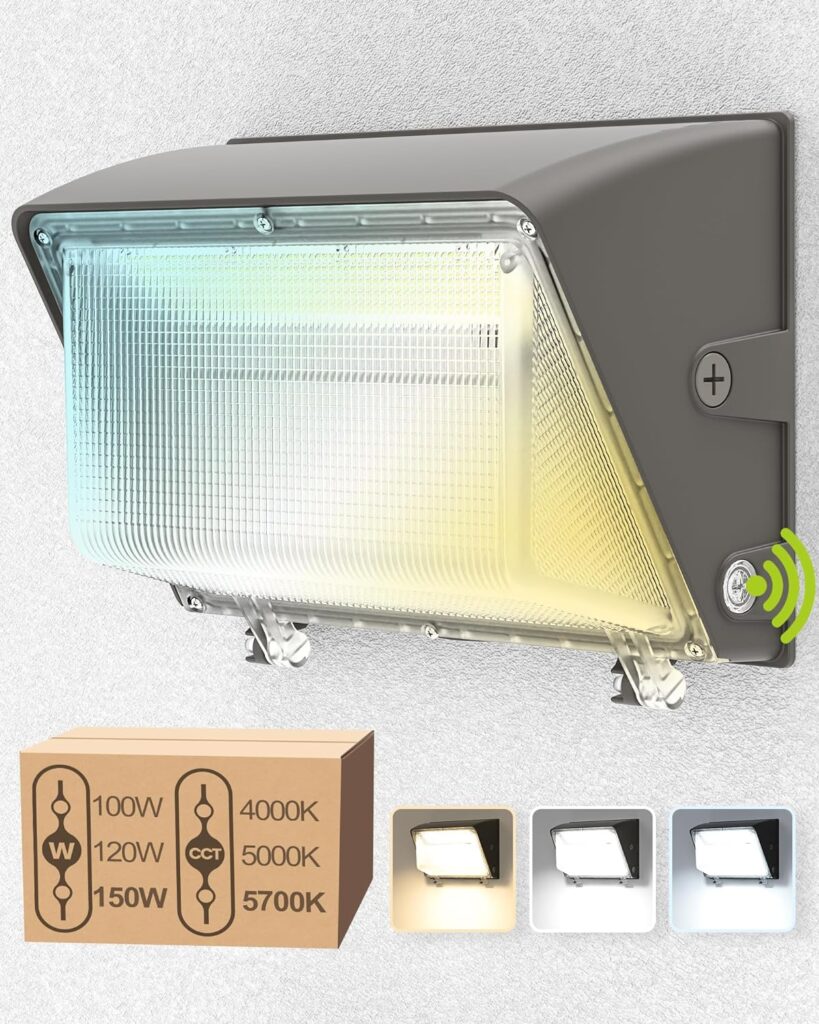 AULACE LED Wall Pack Light 150W/120W/100W Selectable(22500LM), 4000K/5000K/5700K Switchable LED Wall Pack with Photocell,100-277V Wall Pack Lights Outdoor LED, IP65 Waterproof for Buildings,ETL Listed