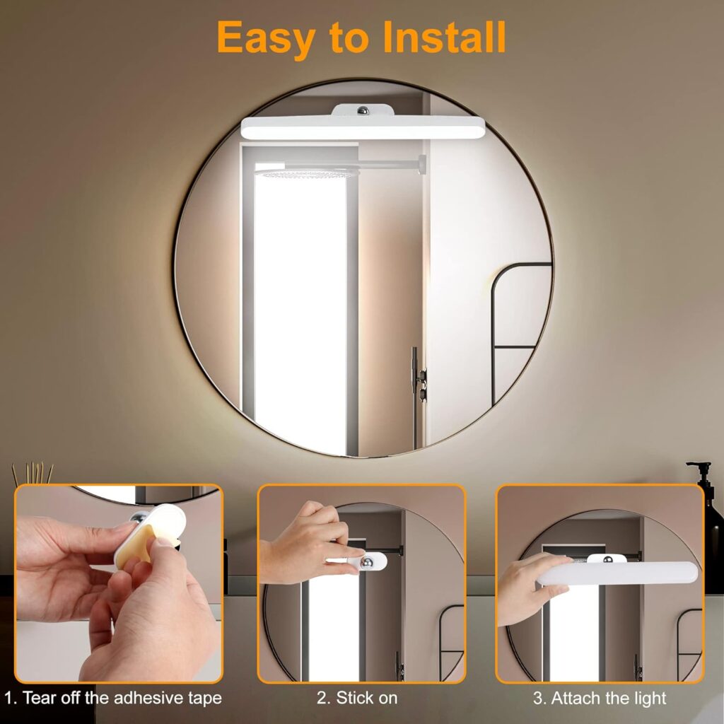 Benreom Wireless Vanity Lights for Mirror, Rechargeable Battery Operated Mirror Lights, Adjustable Color Brightness  Angle Makeup Light, Cordless Lights for Mirror, for Makeup Vanity Bathroom Mirror
