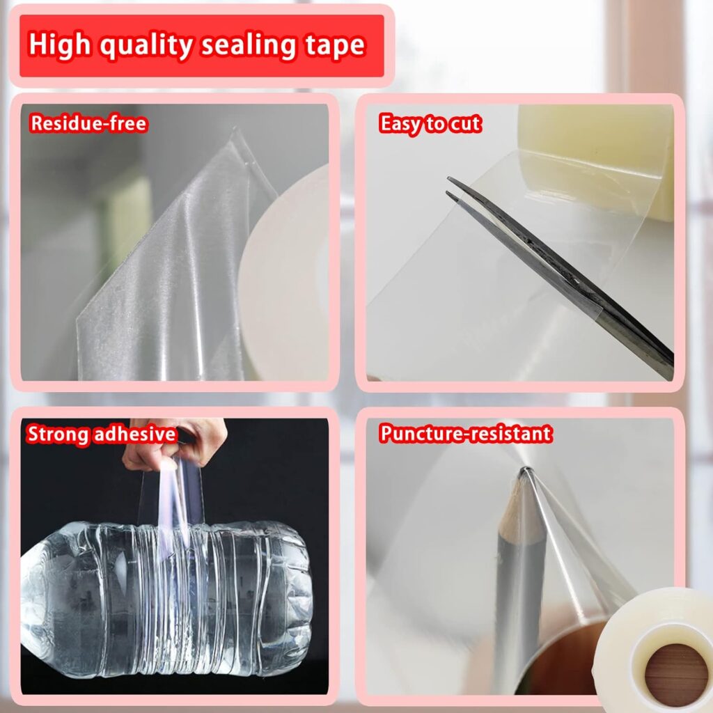 Birllaid Transparent Window Weather Sealing Tape, 3-Inch x 33 Yards, Window Insulation Sealing Film Tape, No Residue, Clear