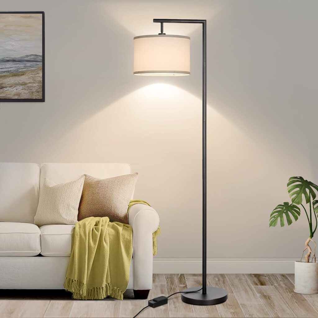 Boncoo Floor Lamps for Living Room, Standing Lamp Tall with Adjustable Silk Shade, Modern Stepless Dimmable Floor Lamp, LED Reading Standing Light for Bedroom Office Dorm Room, 9W Bulb Included