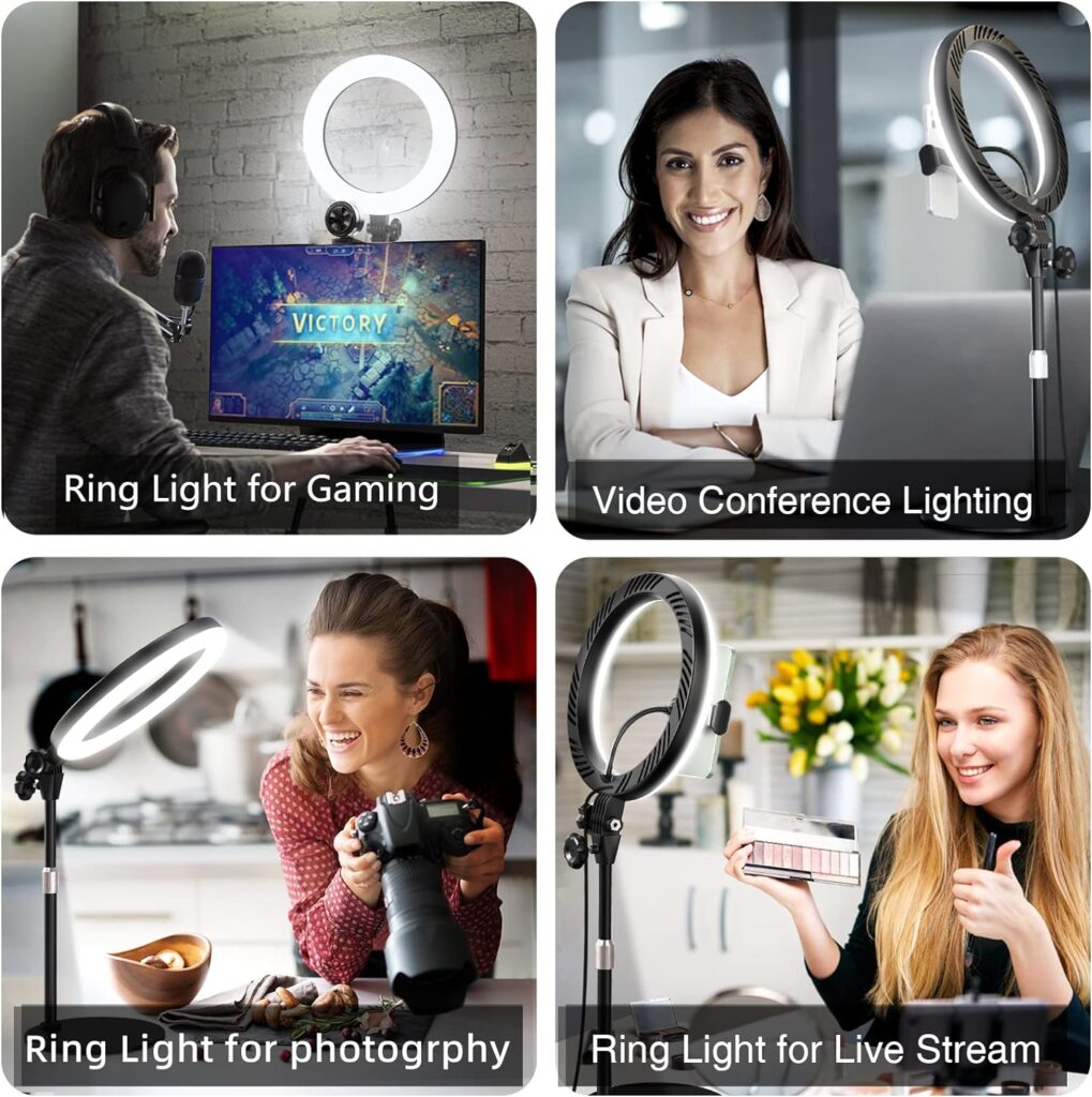 Desktop Ring Light for Zoom Meetings - 10.5 Computer/Laptop Ring Lights with Stand and Phone Holder for Video Conference/Online Video Call/Make up/Video Recording/Webcam/Live Streaming