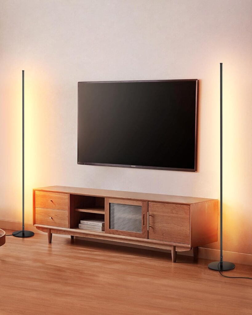 DEWENWILS 57.5 Minimalist LED Corner Floor Lamp, Set of 2 Modern Dimmable Mood Lighting, Standing Tall Floor Lamp for Living Room, Bedroom, Office, 3000K Warm White Light (Black)