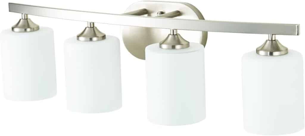 Dosoty 3 Light Vanity Light Fixture 21 Inches Brushed Nickel Bathroom Vanity Light Fixtures with White Glass Shades for Bathroom Lighting, Support up to 60 Watts E26 Bulbs