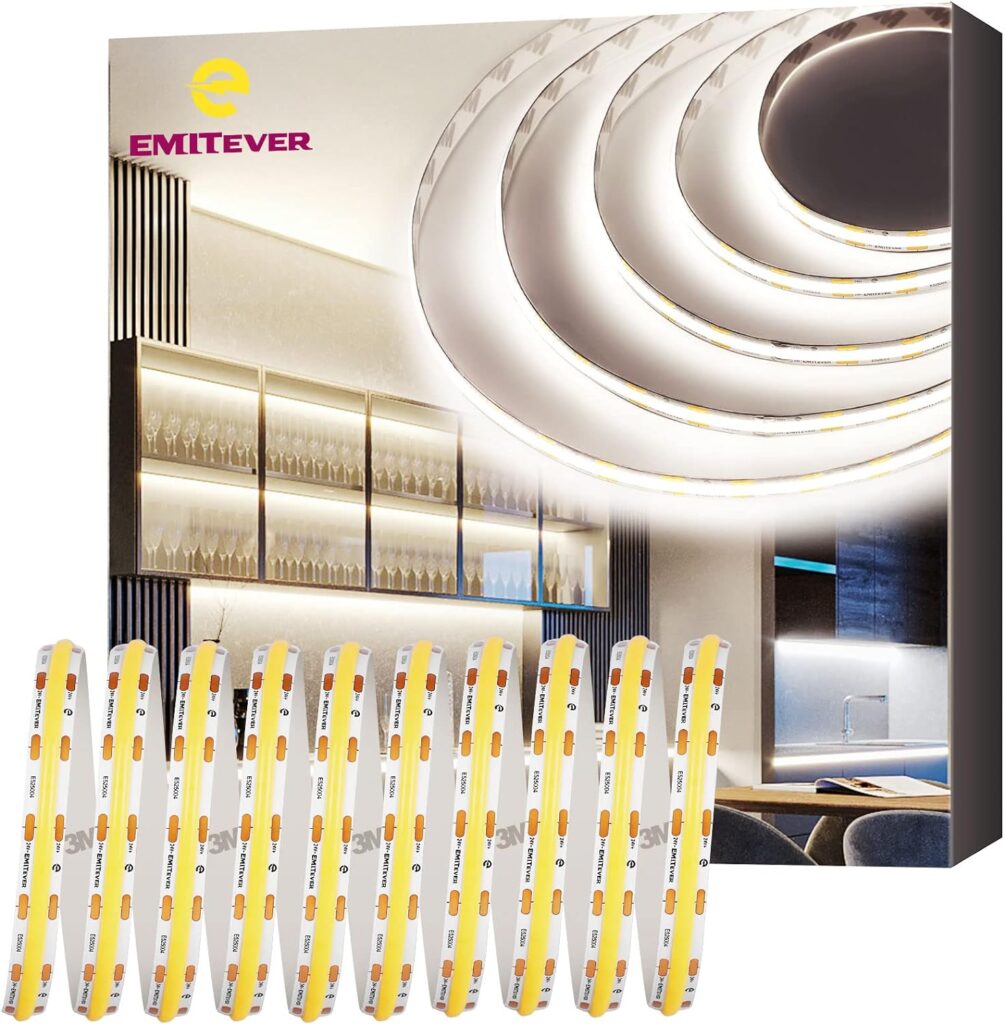 EMITEVER COB LED Strip Lights Neutral White, 4000K Tape Light Premium High Density, 24V, 300+Lumens/ft, 1200LEDs/Spool, Ra 90+, 32.8ft, 3W/ft, UL Listed 5 Year Warranty (Power Supply Sold Separately)