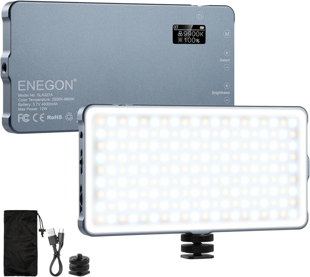 ENEGON 4000mAh Rechargeable Mountable Bicolor LED Video Light with Mini Panel for Professional DSLR Cameras | Photo Video Lighting Long Battery Life | Fits for iPhone Sony Canon Nikon Fuji Panasonic