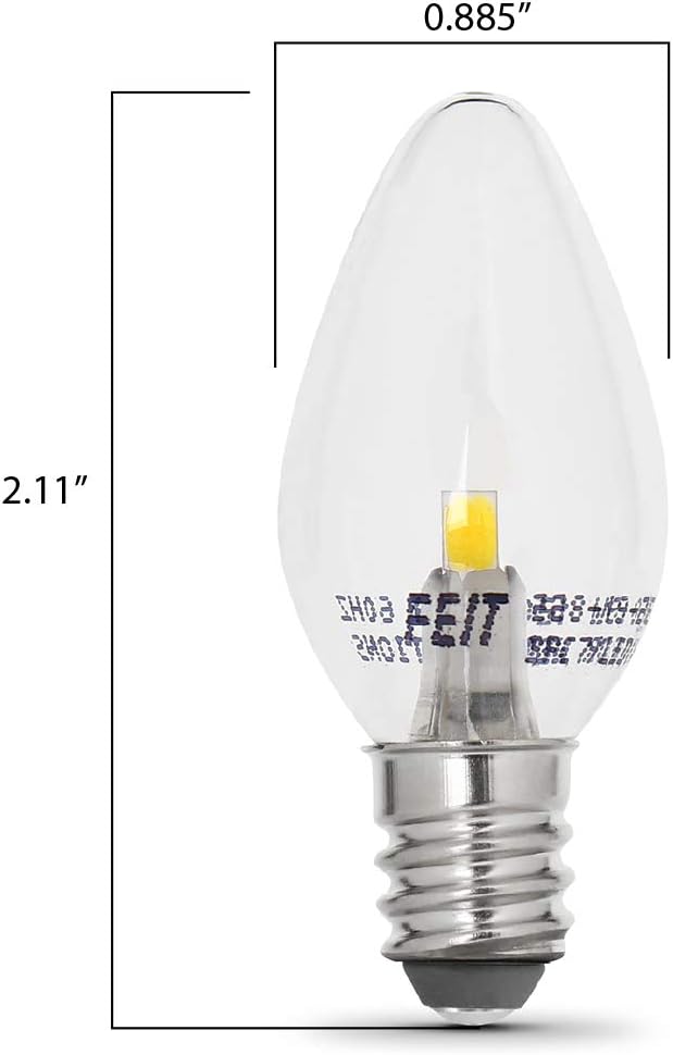 Feit Electric BPC7/LED 0.6 Watt Non Dimmable C7 Candelabra Base, Clear, LED Night Light Bulb, 2-Bulb, 4000K Cool White