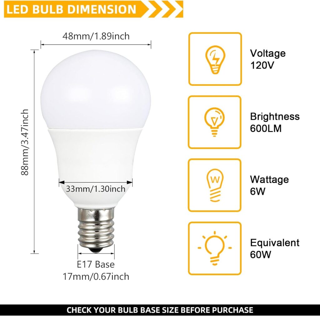 Ganiude E17 Intermediate Base LED Bulbs, 6W (60-Watt Equivalent) G14 Globe Light Bulbs, 600LM 3000K Soft White, Non-Dimmable Ceiling Fan Light Bulbs, Pack of 4