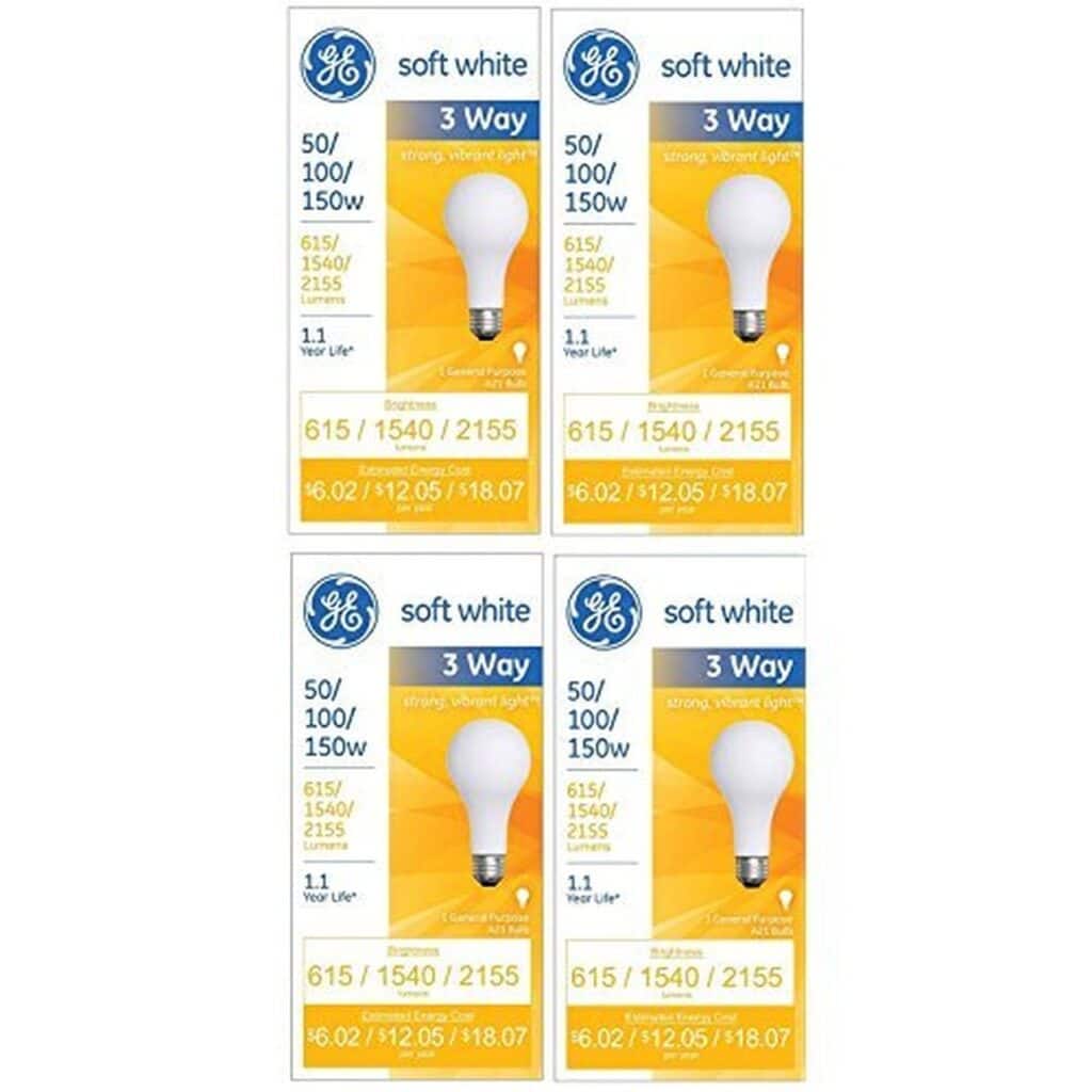 GE 97494 Lighting 50/100/150-Watt, 3-Way Light Bulb, Soft White, 4-Pack
